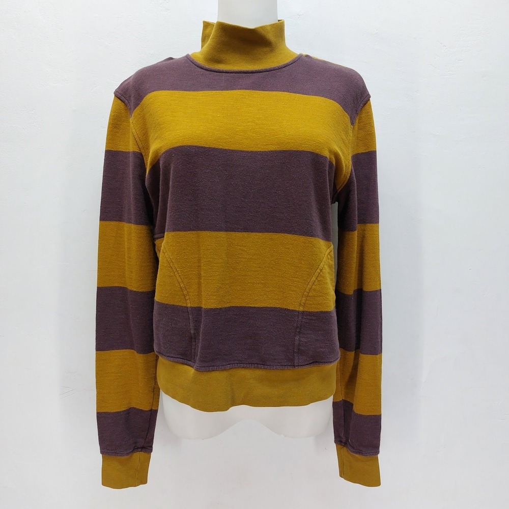 Toad&Co Sweatshirt Women's Follow Through Mock Neck XS Gold Purple Stripe Cotton